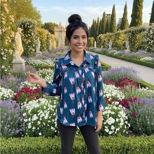 Karlie Teal and Pink Floral Blouse